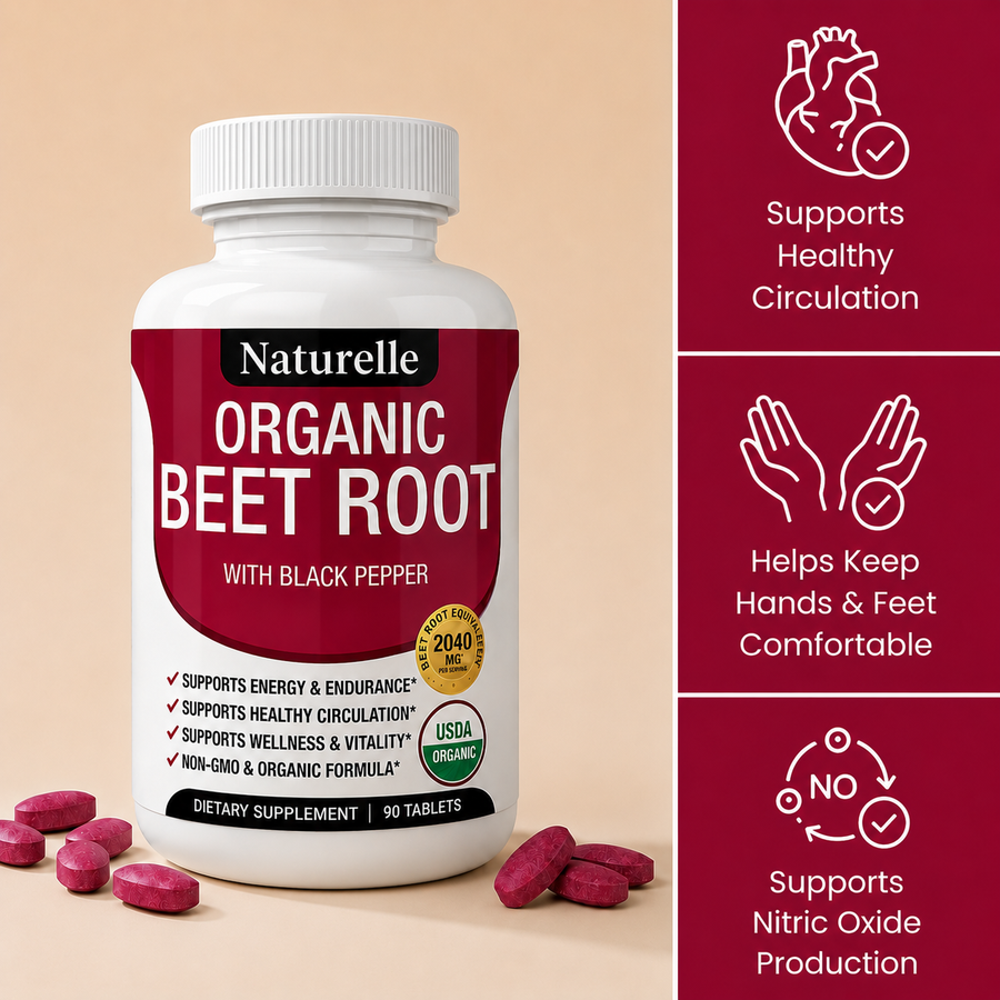 Organic Beetroot & Black Pepper Tablets (2040mg) — Raynaud's Circulation Support